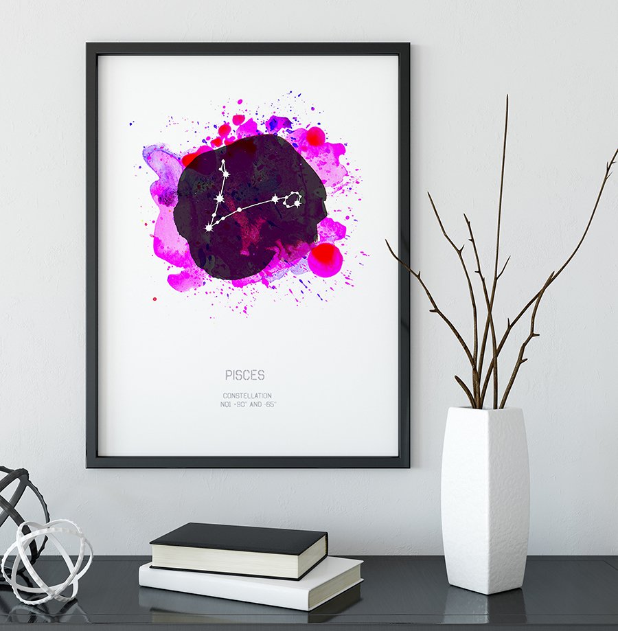 12 Pisces Framed Zodiac Star Sign Watercolour Art Print by Drawn Together Art Collective.jpg