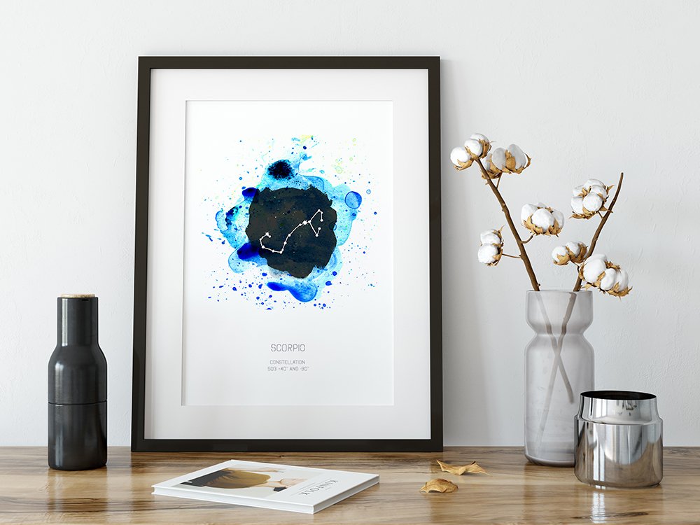 8 Scorpio Framed Zodiac Star Sign Watercolour Art Print by Drawn Together Art Collective.jpg