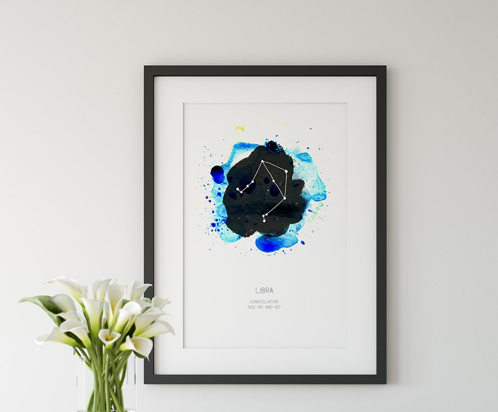 7 Libra Framed Zodiac Star Sign Watercolour Art Print by Drawn Together Art Collective.jpg