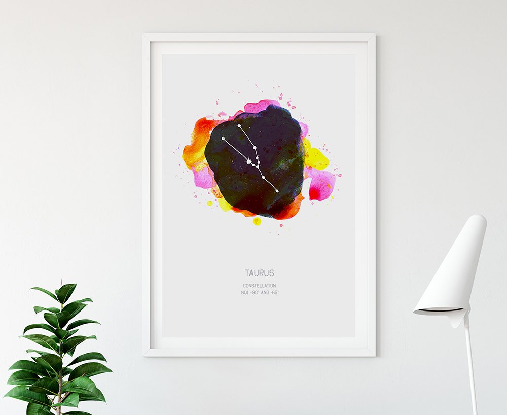 2 Taurus Framed Zodiac Star Sign Watercolour Art Print by Drawn Together Art Collective.jpg