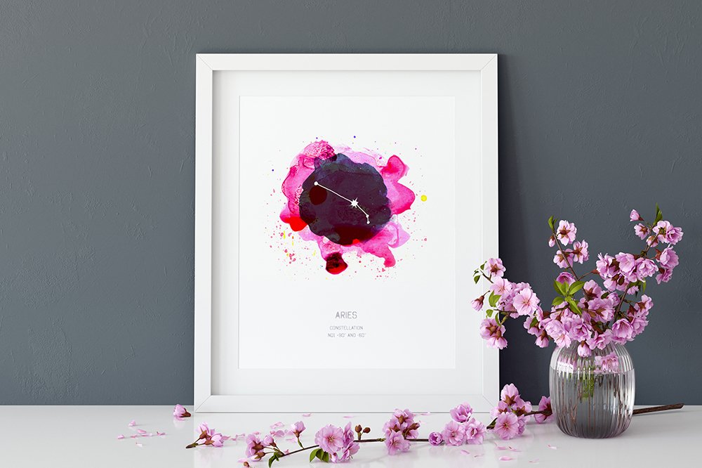 1 Aries Framed Zodiac Star Sign Watercolour Art Print by Drawn Together Art Collective.jpg