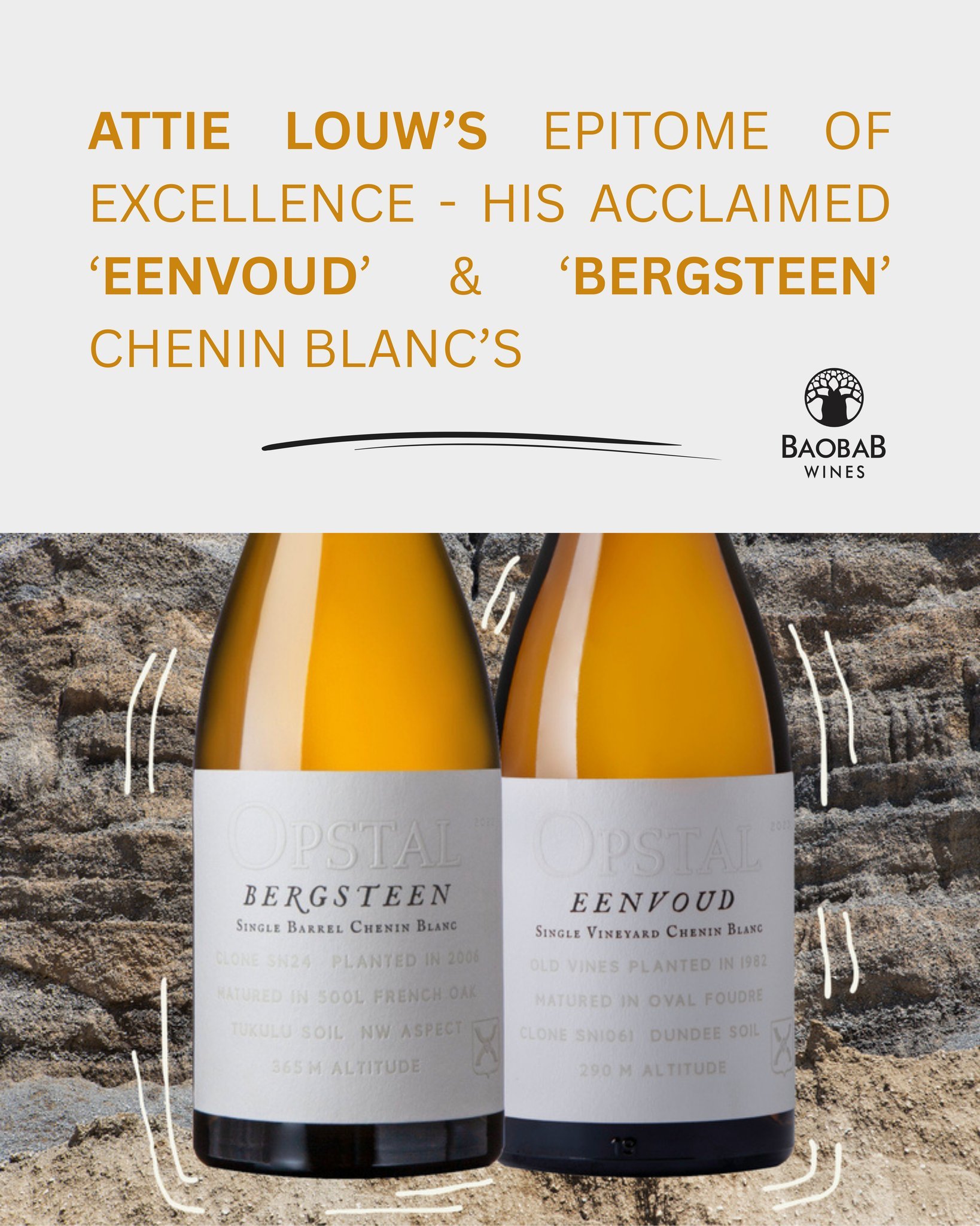 A special pre-sell release of Bergsteen and Eenvoud - Attie Louw&rsquo;s acclaimed Chenin Blancs and a deeply personal expression of terroir, craft and experimentation.

These two small-batch wines explore the beauty of oak vs concrete, showcasing ju