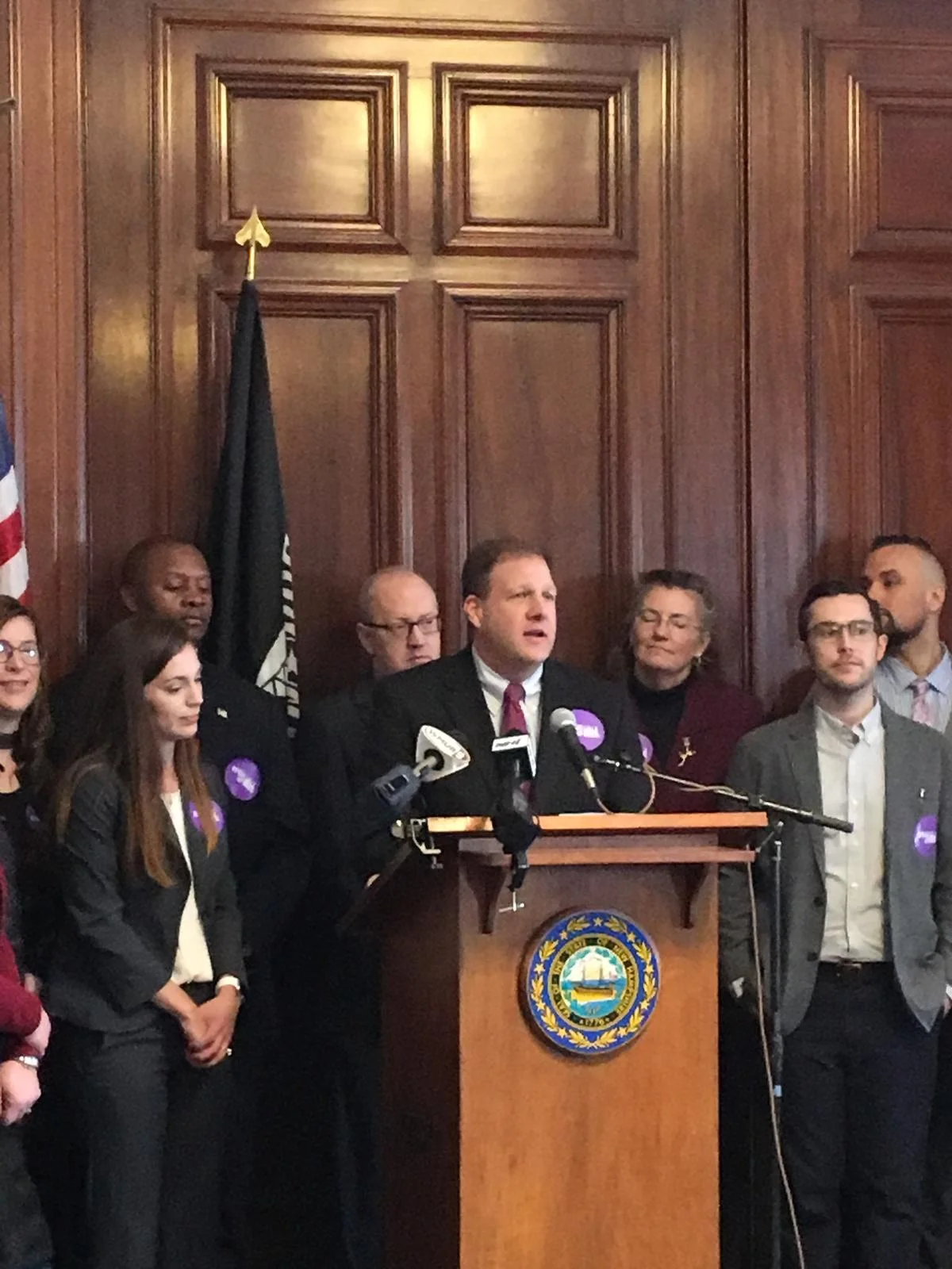 Governor Sununu speaks at the Speak Up New Hampshire press conference in Concord Wednesday. Hannah McCarthy, NHPR
