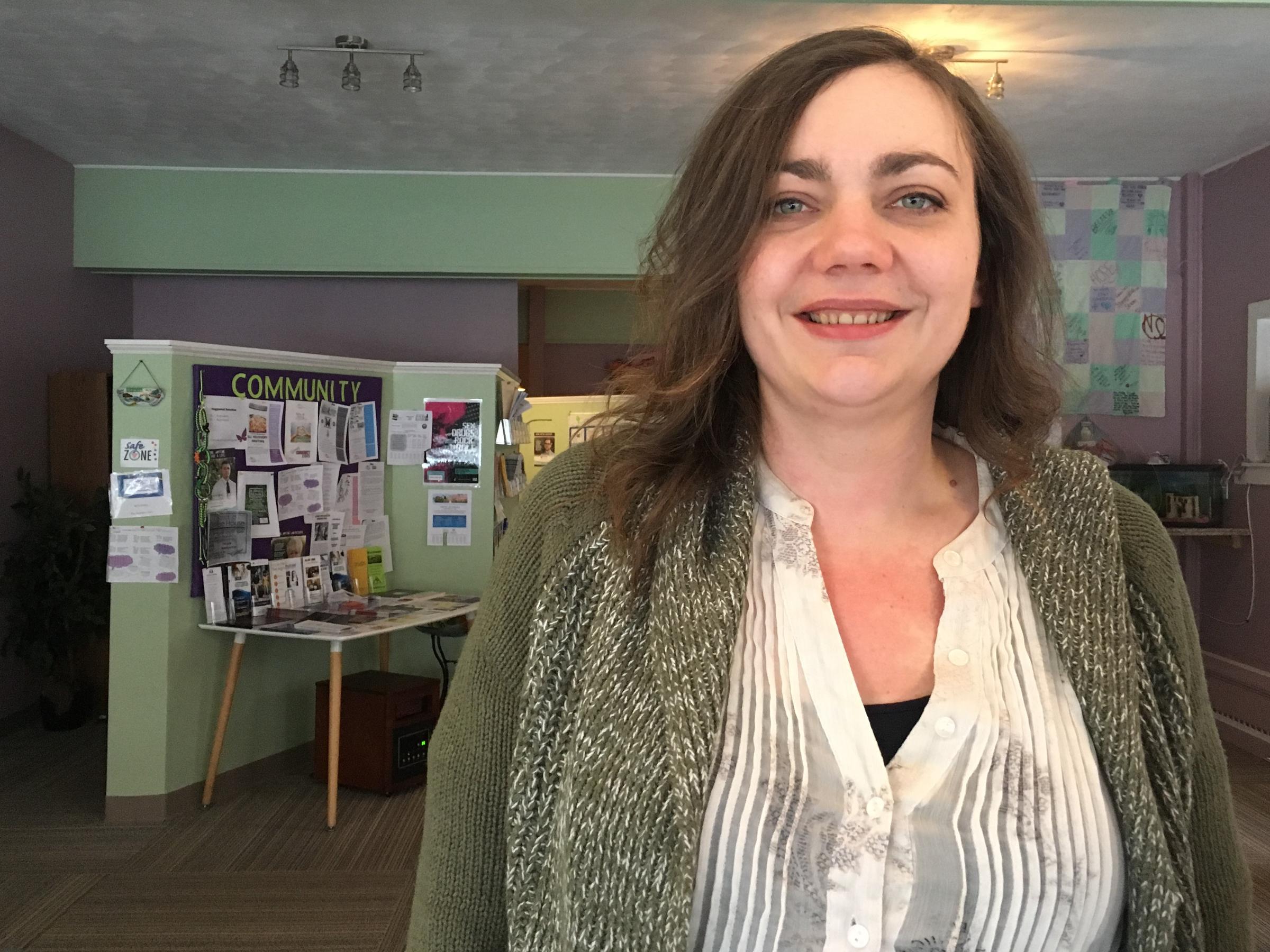 Dawn Torregrossa volunteers at Hope For New Hampshire Recovery in Concord, NH. Photo by Emily Corwin.