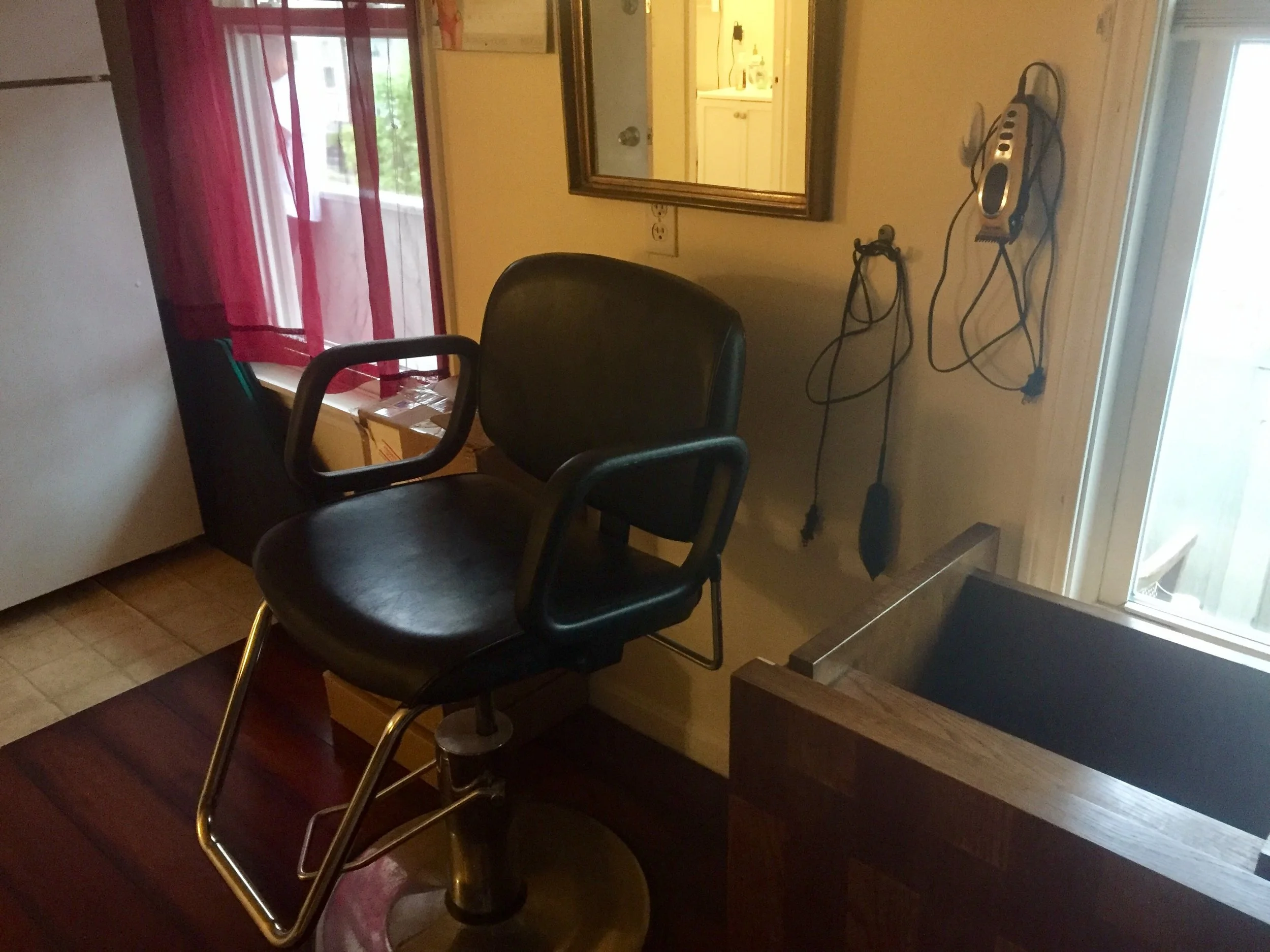 A barbershop style chair in one of the homes for Richie's Recovery. CREDIT PAIGE SUTHERLAND/NHPR
