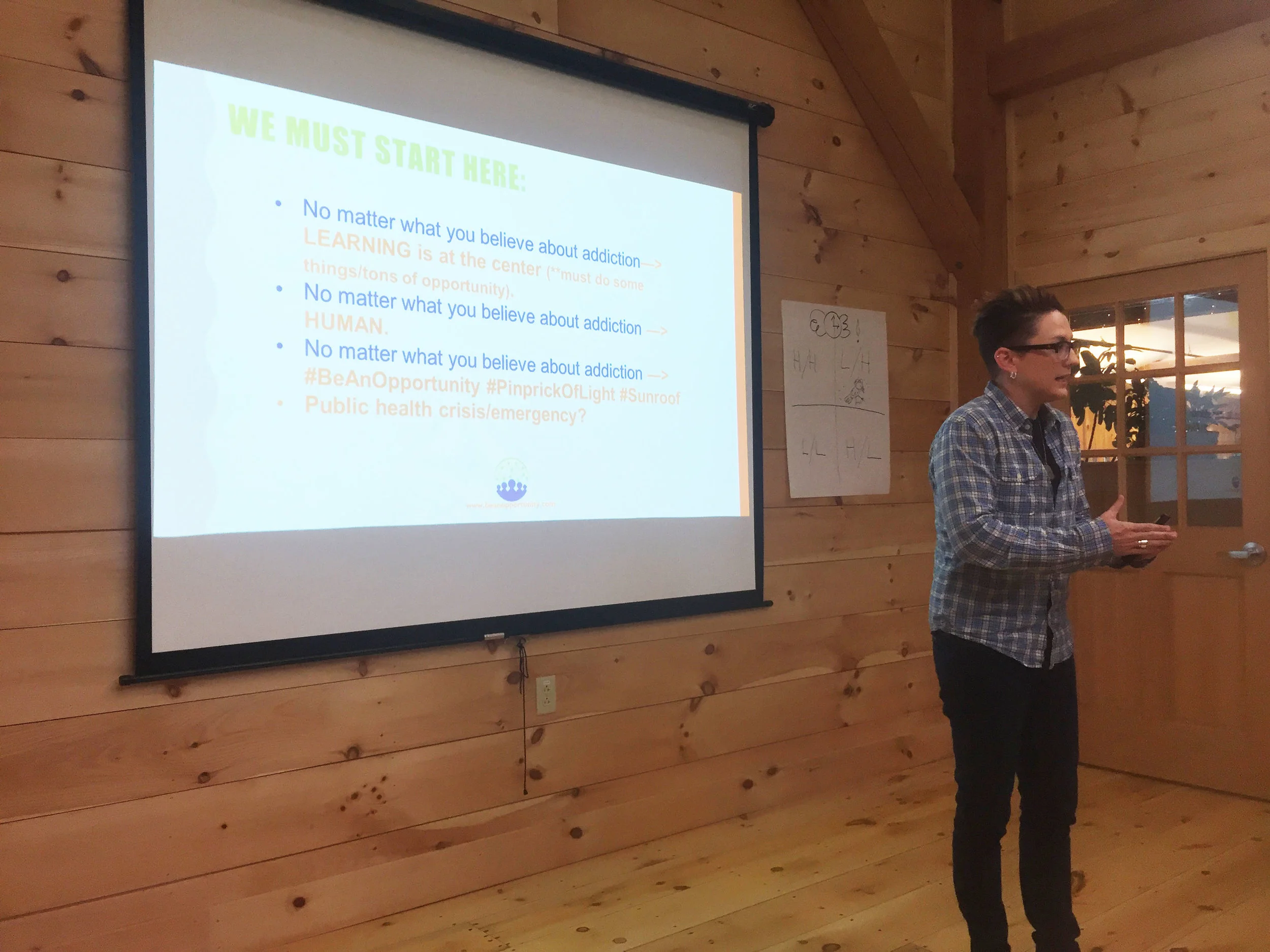 Recovery advocate Bernadette Gleeson trains employees and managers at Badger Balm on how to address addiction at the workplace.