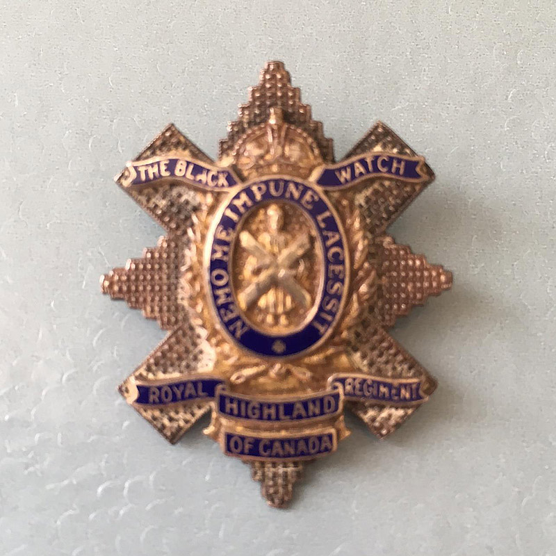 My Grandfather, Andrew Gilmour McCaughey, was a member of the Black Watch regiment (Royal Highlanders of Canada) at Vimy Ridge. Translation of the Latin inscription on the pin is below: Nemo me impune lacessit: no one threatens me with impunity.