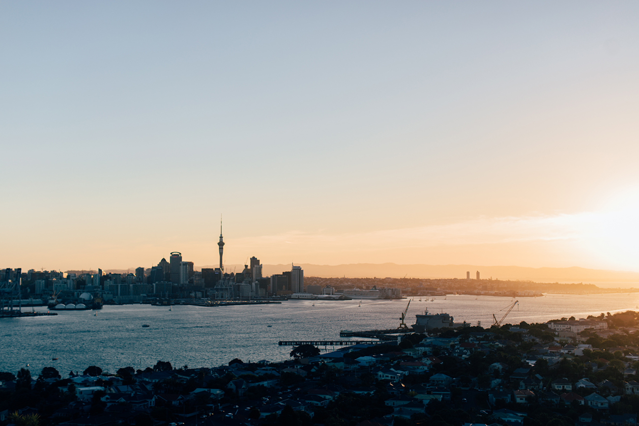 first evening, watching the sun set over auckland