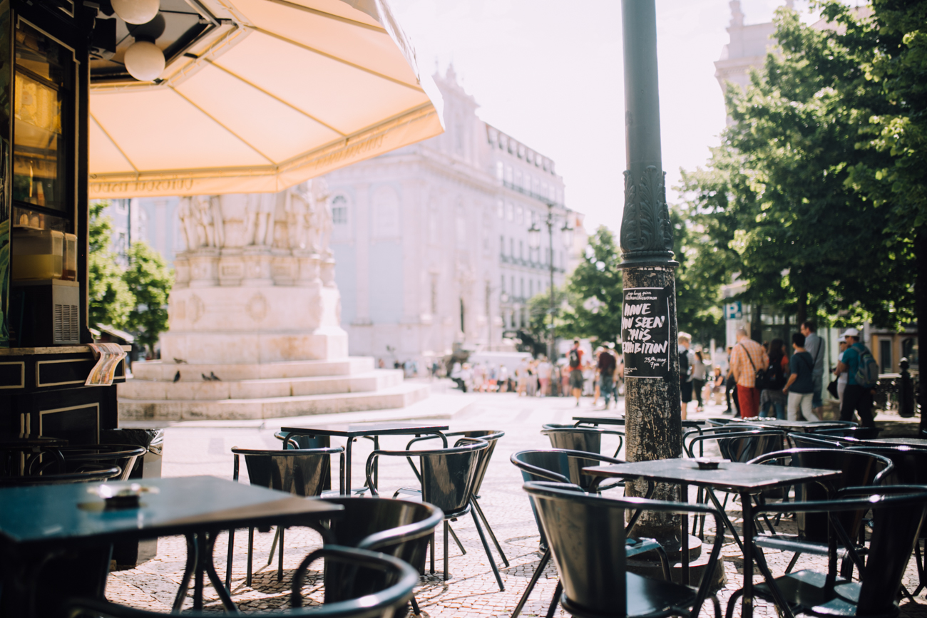 morning coffee and pastries in Praca Luis de Camoes in the heart of Lisbon