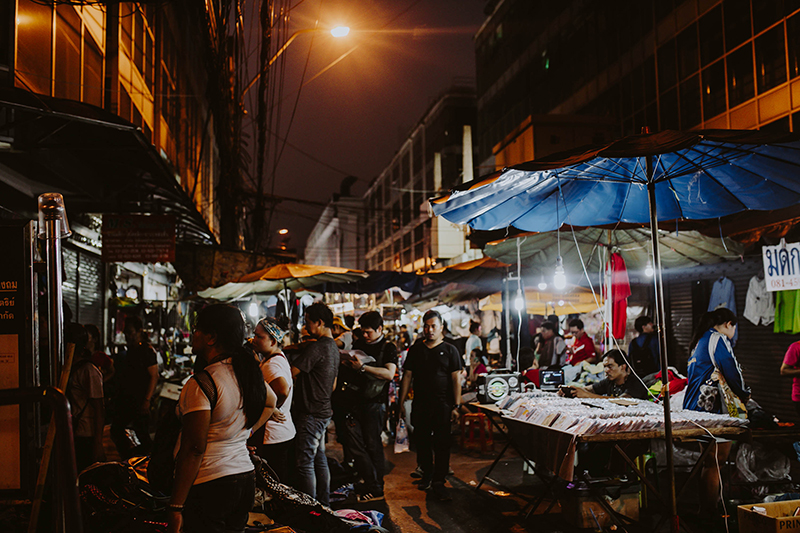 a typical market side street at night