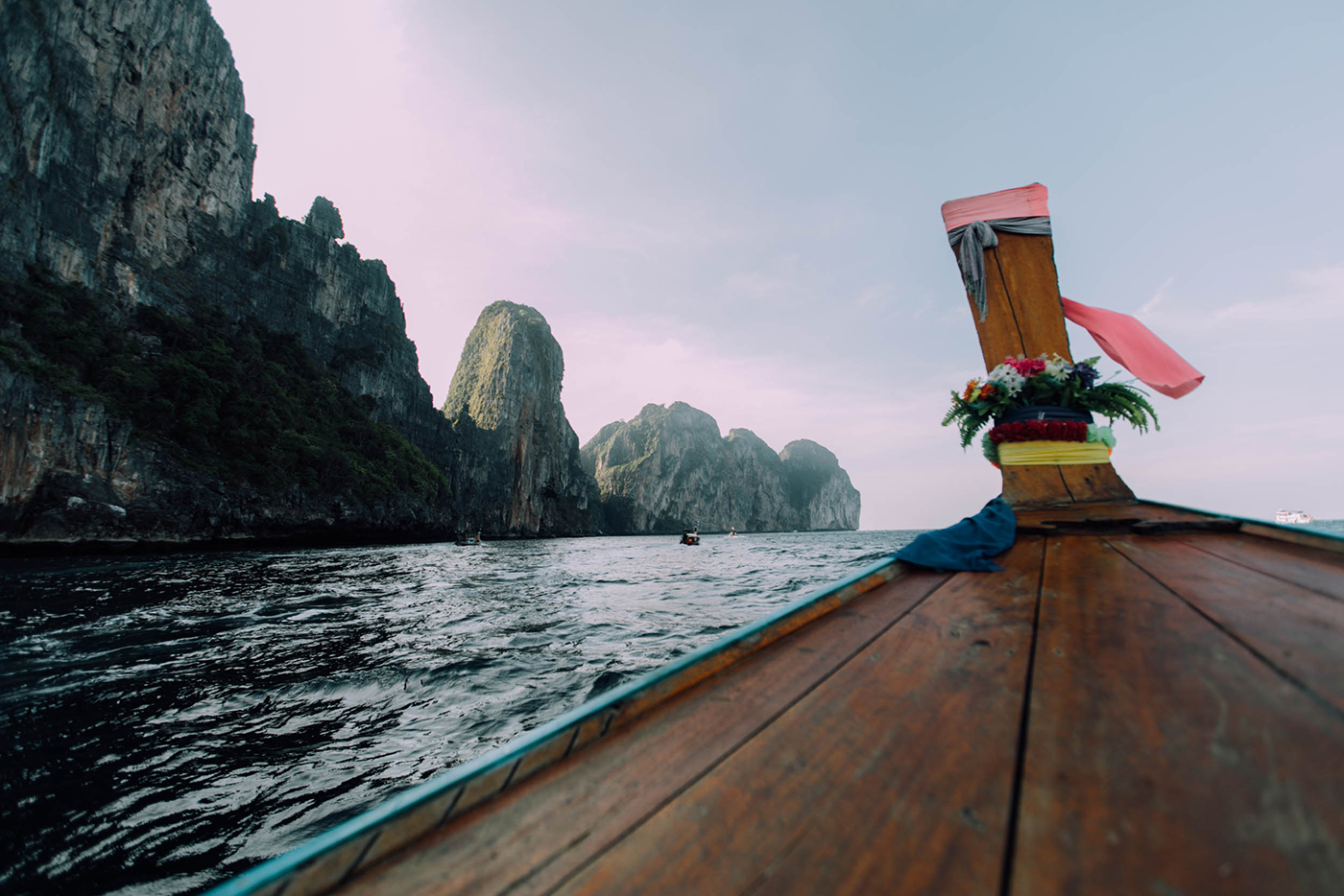 approaching maya bay in our cute ass boat