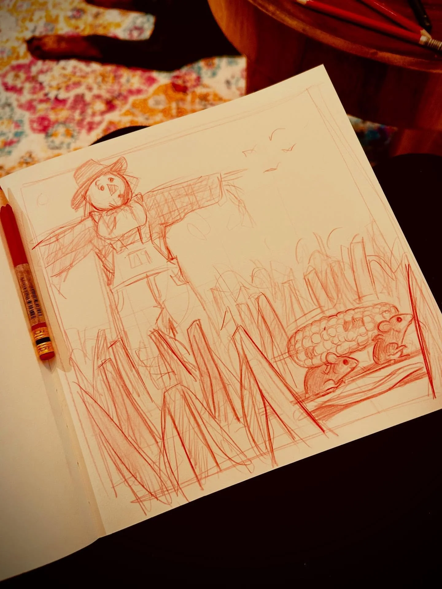 Word: Scarecrow  #scbwiArtober2025 #childrensbookillustration #childrensbookartist #kidlitillustration #kidlitart #kidlitartist #illustratorsoni̇nstagram #illustratorsofinstagram #sketchbookart #sketchdaily #sketchlife #publishingindustry #publishing