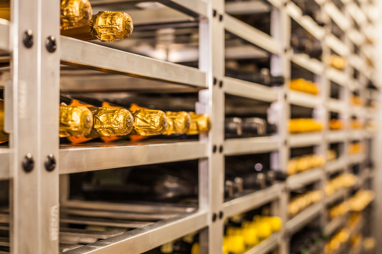 The wine cellar at Rancho Valencia Spa and Resort uses a custom fabricated aluminum rack system we designed to hold 6,000 bottles.