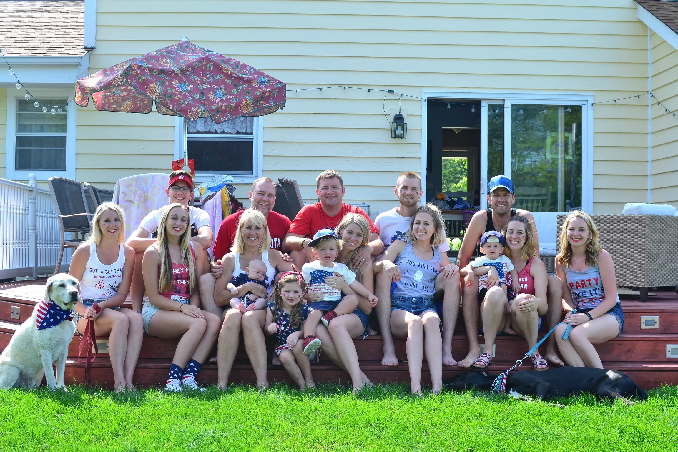 The whole gang on the 4th of July, including the pups!
