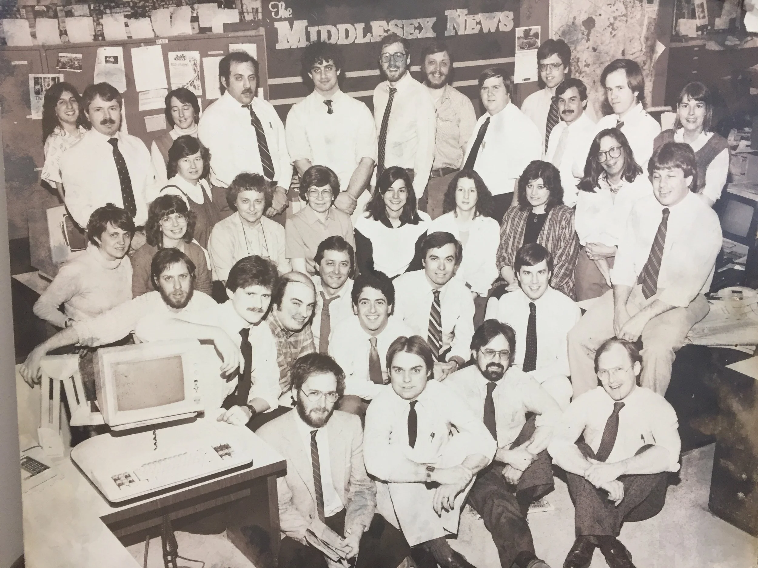 Most of the newsroom staff at the Middlesex News, circa 1986