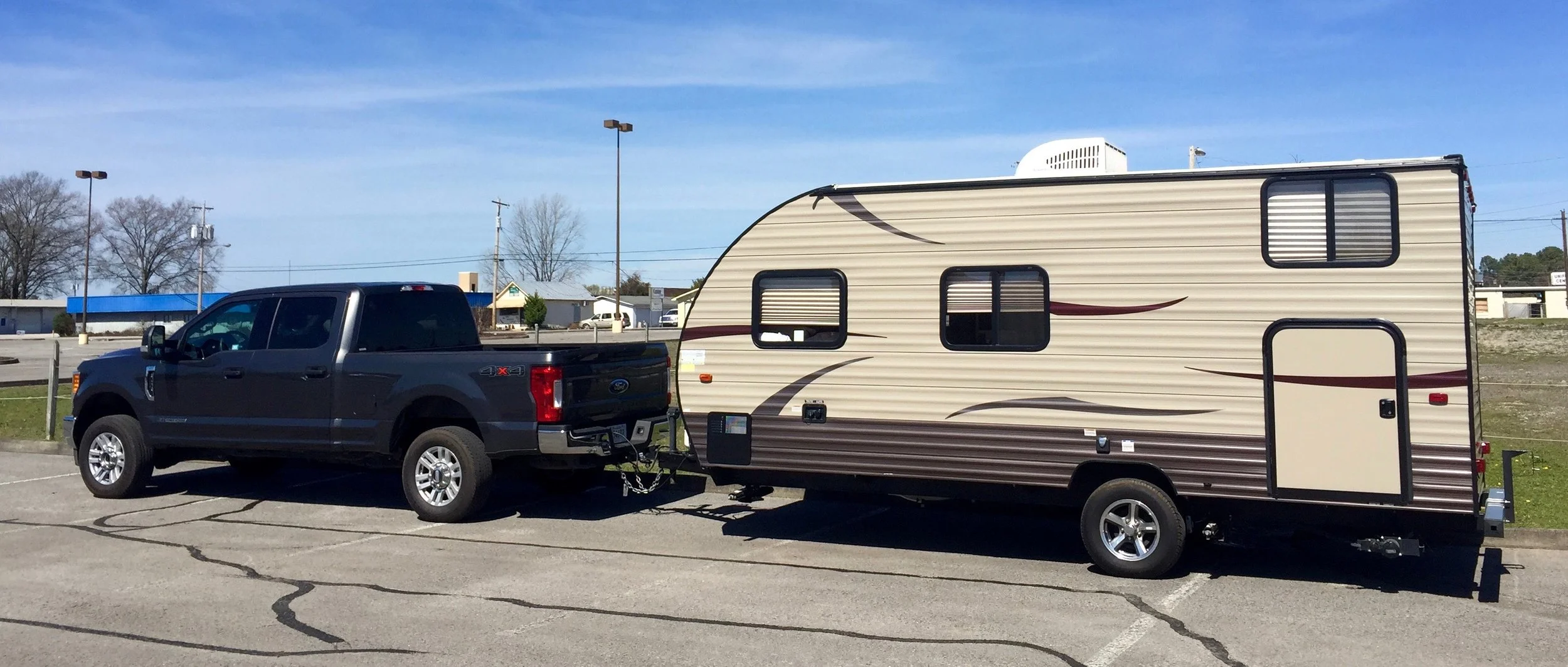The mismatched truck/trailer rig we rented for 10 days.