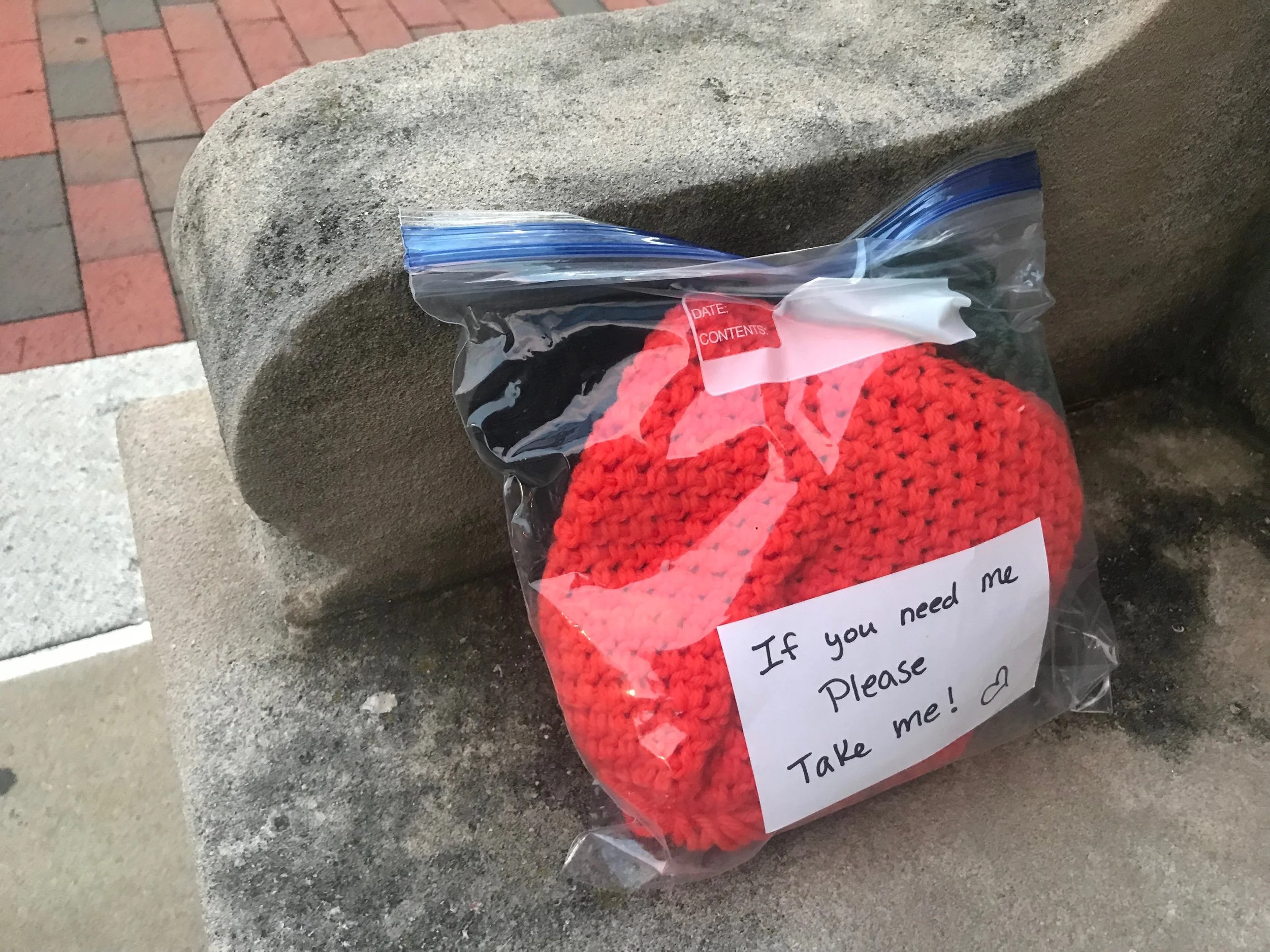 Good Samaritans leave warm woolies for the homeless in Winchester, Va.