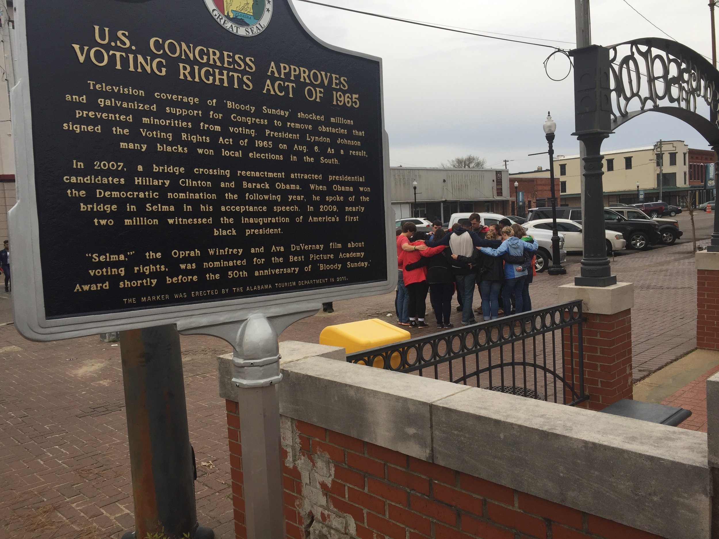  Selma: A recently erected plaque near the Edmund Pettus Bridge, site of the 1965 "Bloody Sunday" violence.   
