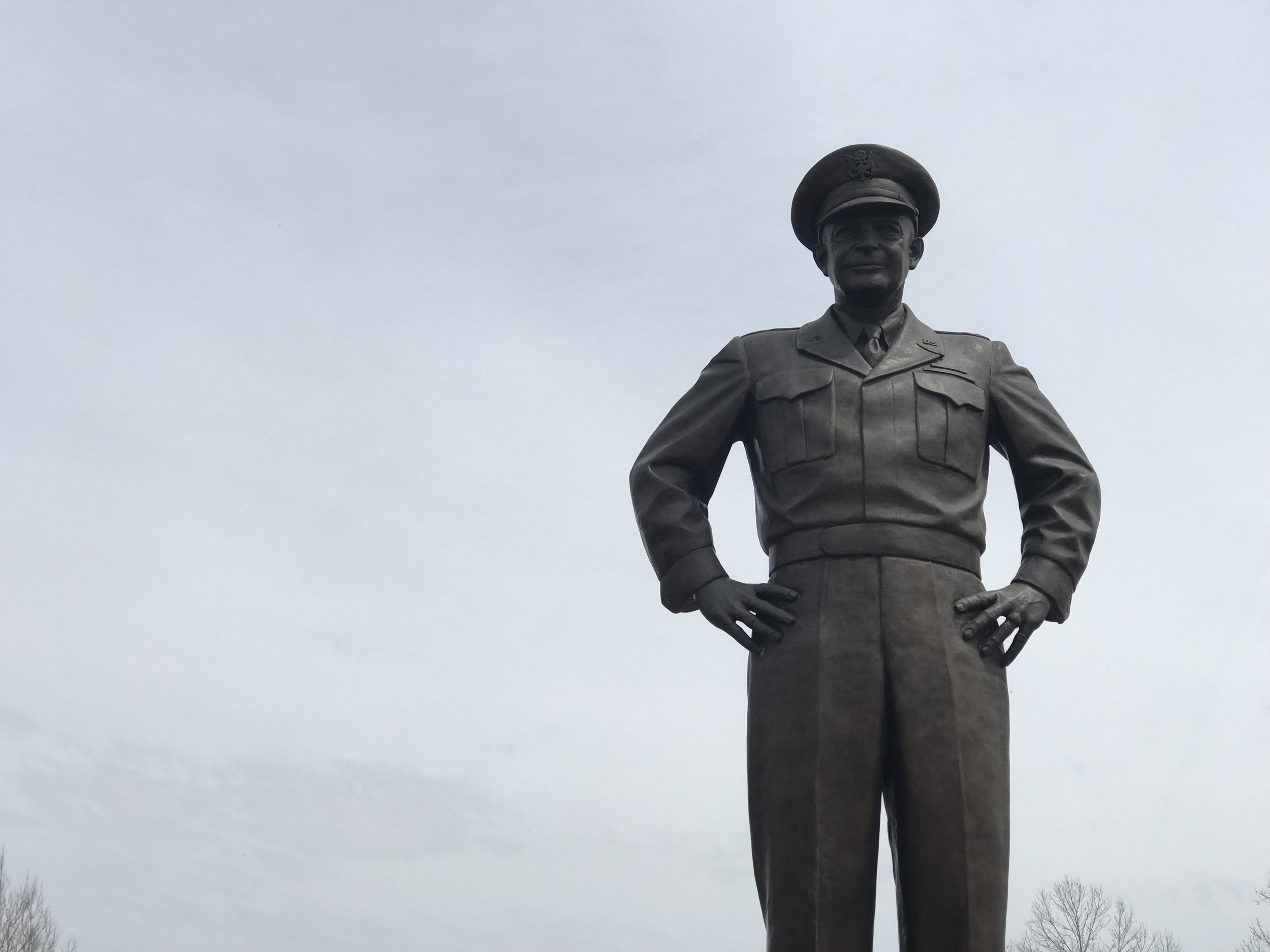  Gen. Dwight D. Eisenhower looms over the plaza at the Eisenhower Presidential Library and Museum in Abilene, Kansas. 