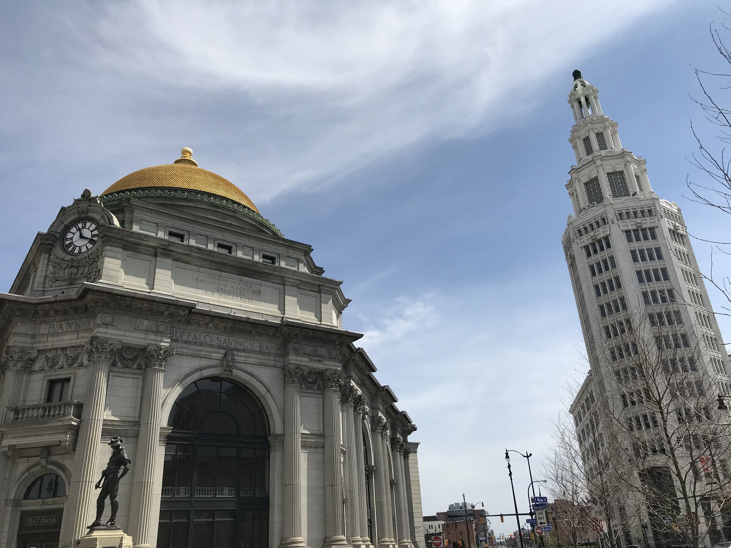  Two reminders of Buffalo’s golden age: The former Buffalo Savings Bank, left, and Electric Tower. 