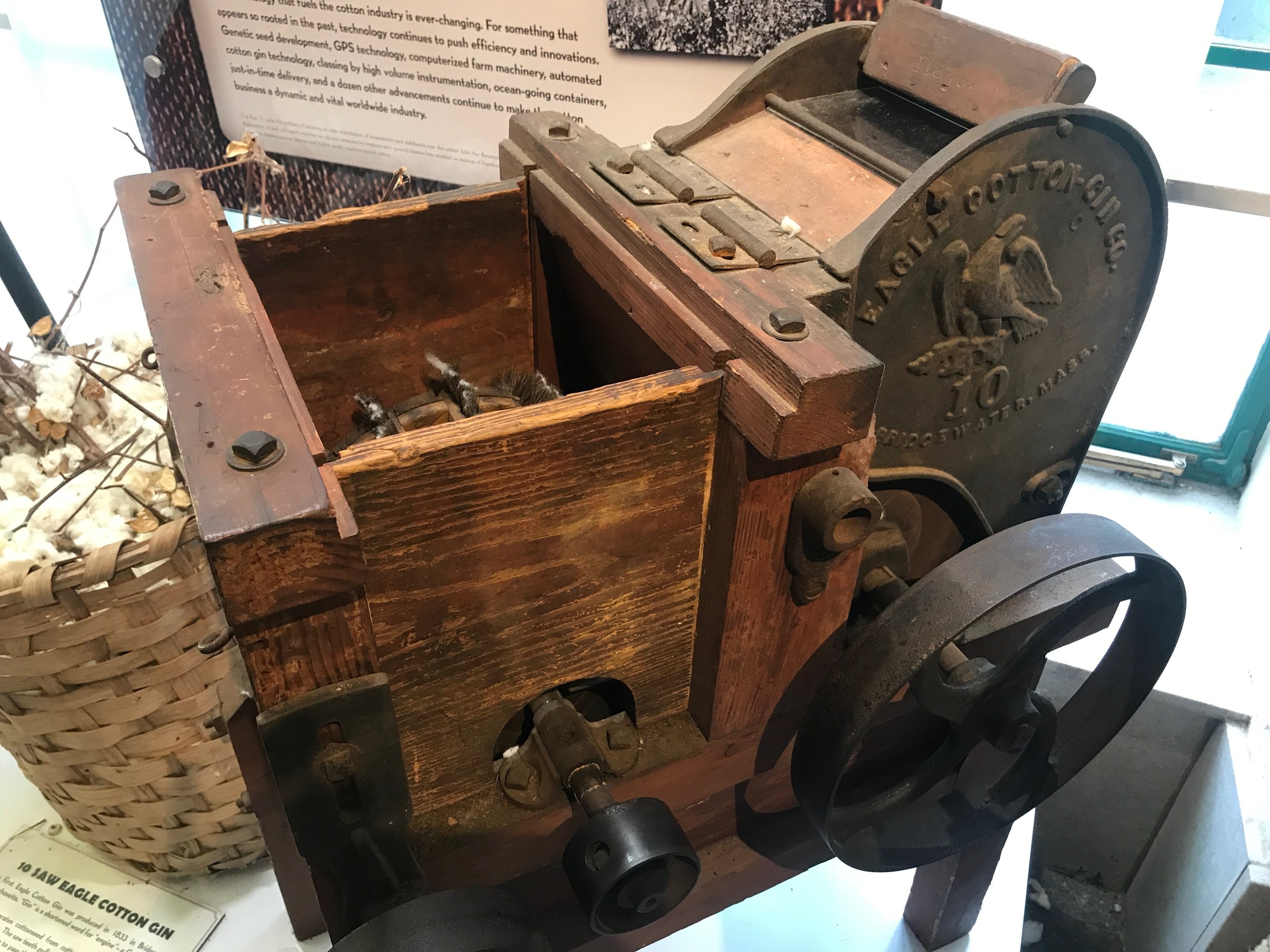  A cotton gin, manufactured in Massachusetts in 1833, on display at the Cotton Museum in Memphis.      