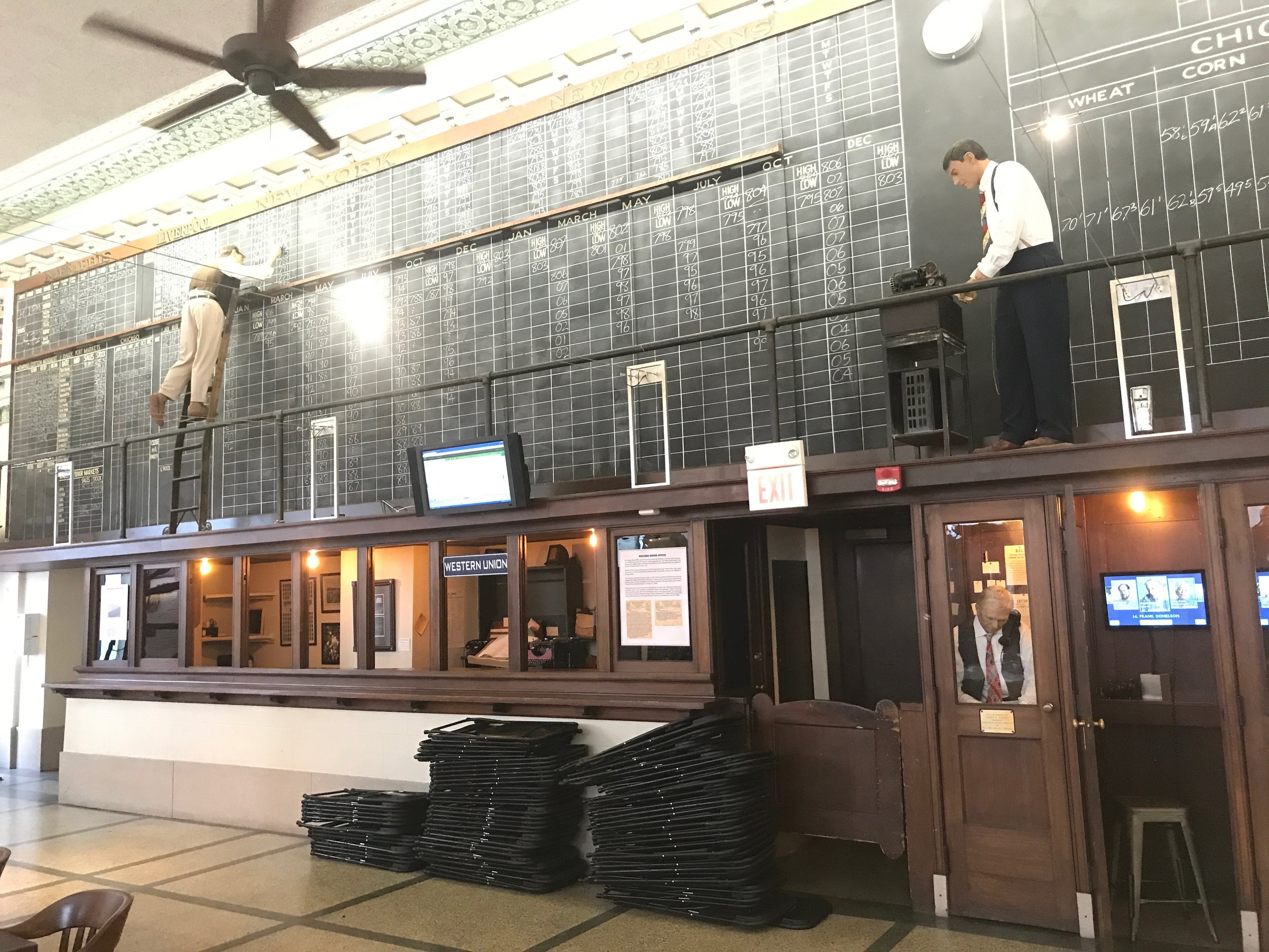  Computers have replaced the chalkboard on which trades were posted at the Memphis Cotton Exchange. 