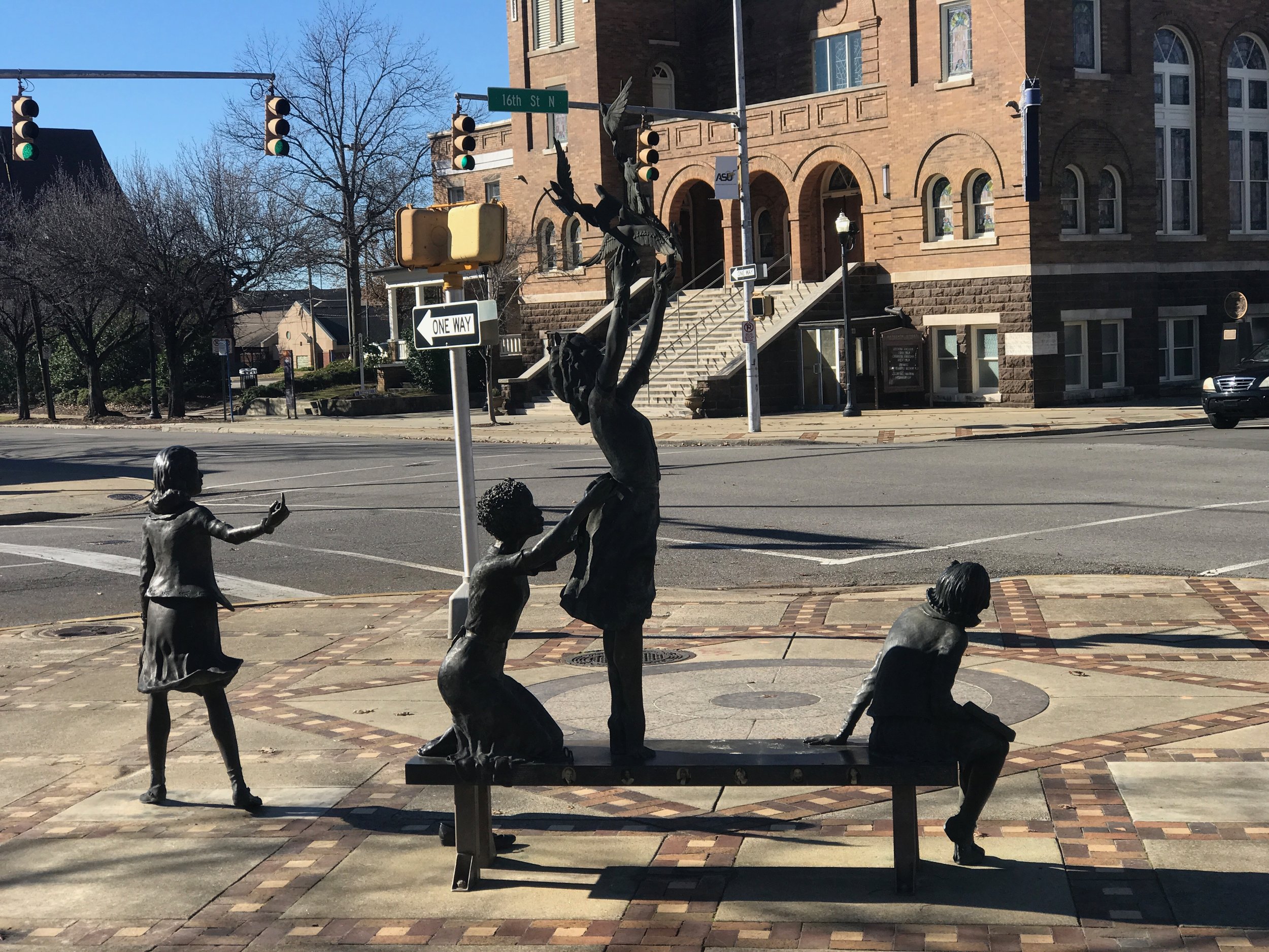  In Birmingham, a sculpture across from the 16th Street Baptist Church honors girls killed in a bombing there during civil rights protests. 