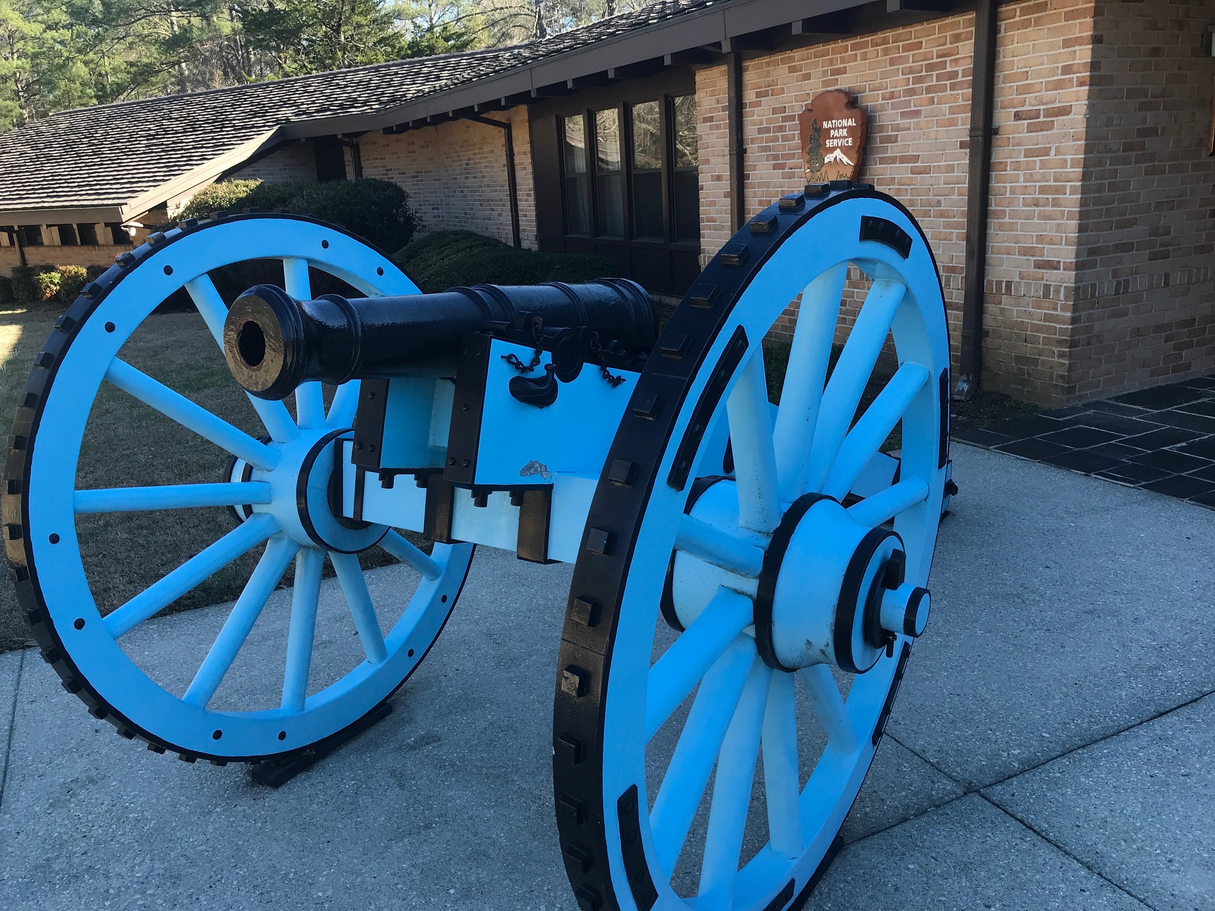  A cannon like those used by Americans is on display at the Horseshoe Bend National Military Park. Influenced by France, a sign nearby explains, cannon carriages were painted light blue between the American Revolution and the Civil War.      
