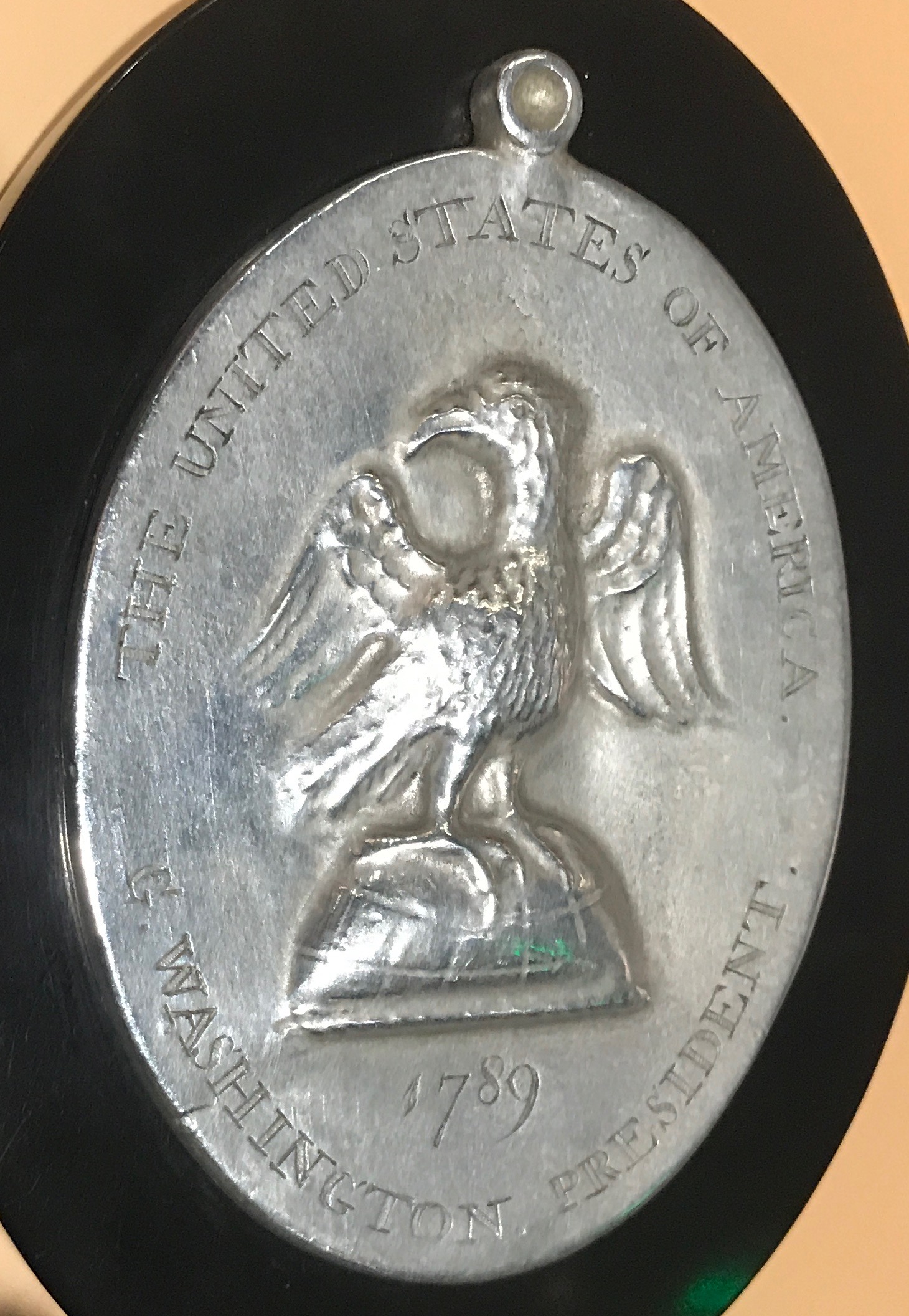  A medal given to the Creek Indians for negotiating a treaty with George Washington, found in 1929 near the Tallapoosa River, is on display at the Museum of Alabama in Montgomery.   