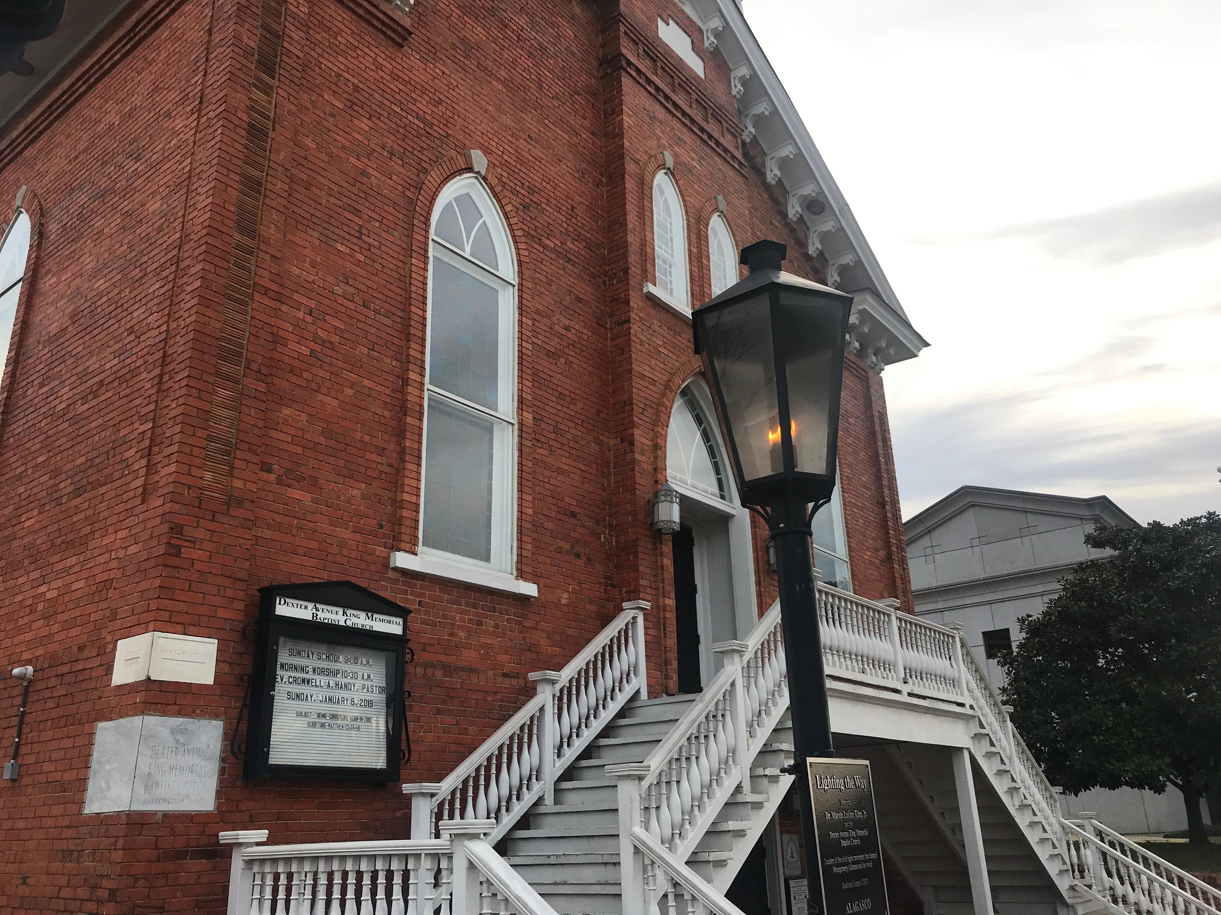 A flame burns in honor of Martin Luther King Jr. outside Dexter Avenue Baptist Church in Montgomery, Ala., where he served as pastor.