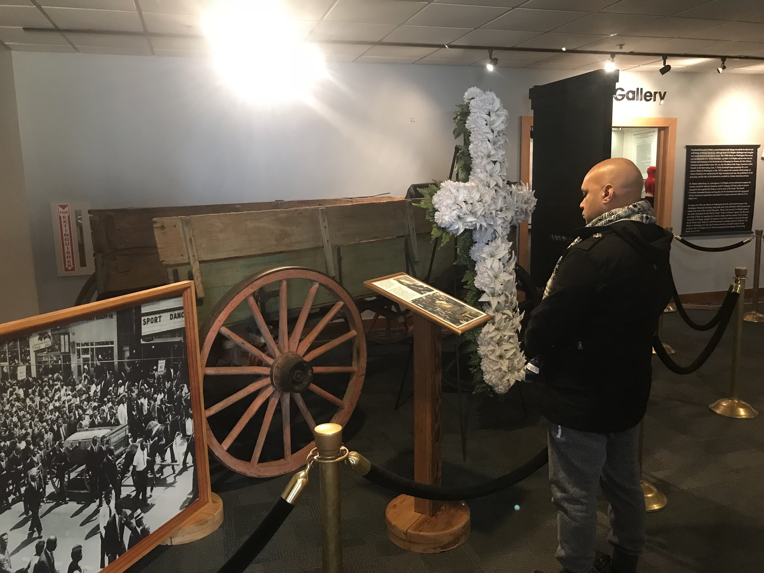 The carriage that carried the casket holding Rev. Martin Luther King Jr. after his funeral, on display at the King National Historic Site in Atlanta.