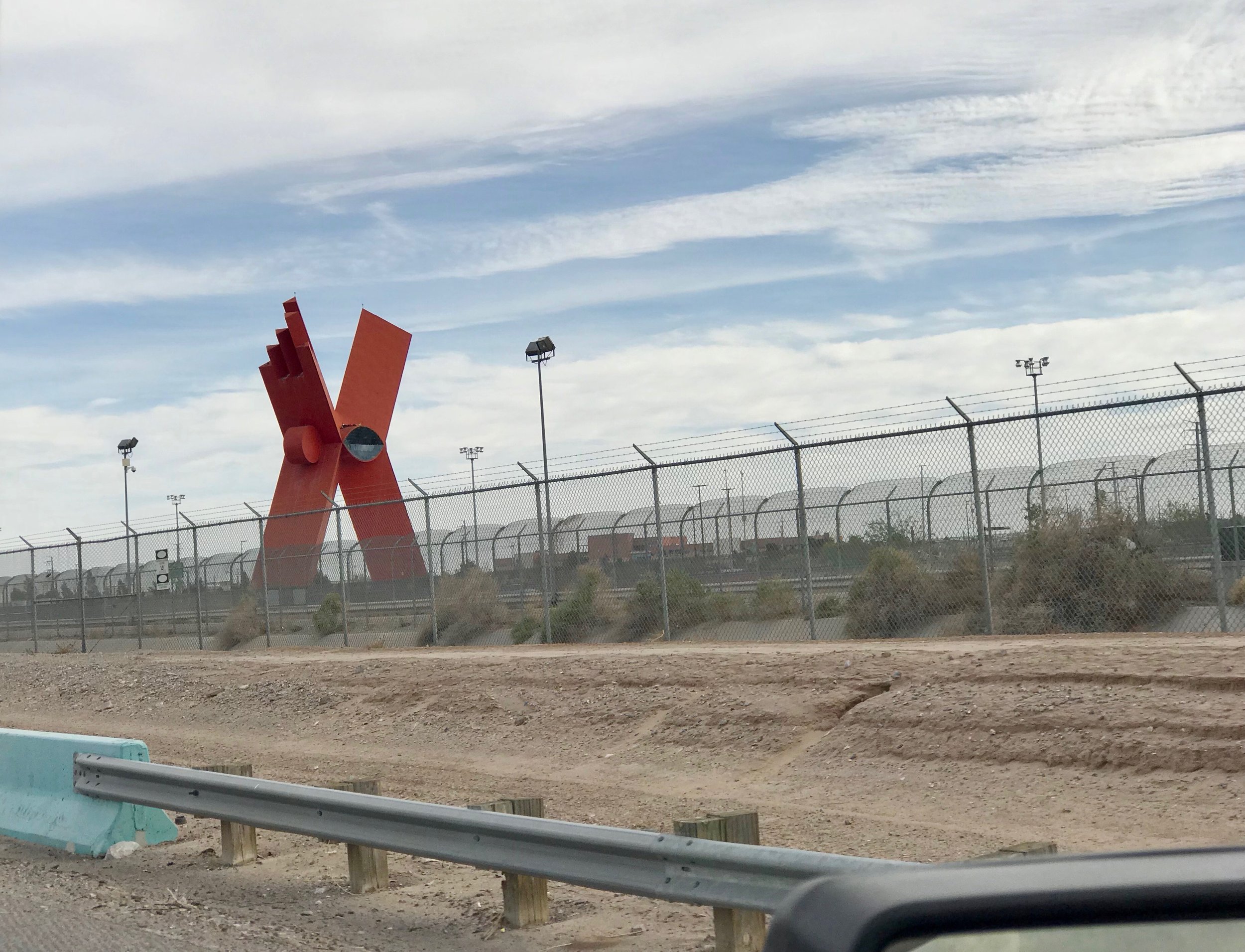  The Monumento a la Mexicaneidad, the centerpiece of an outdoor performance space in Juarez, is separated from El Paso by freeways, the Rio Grande and miles of border fencing.      