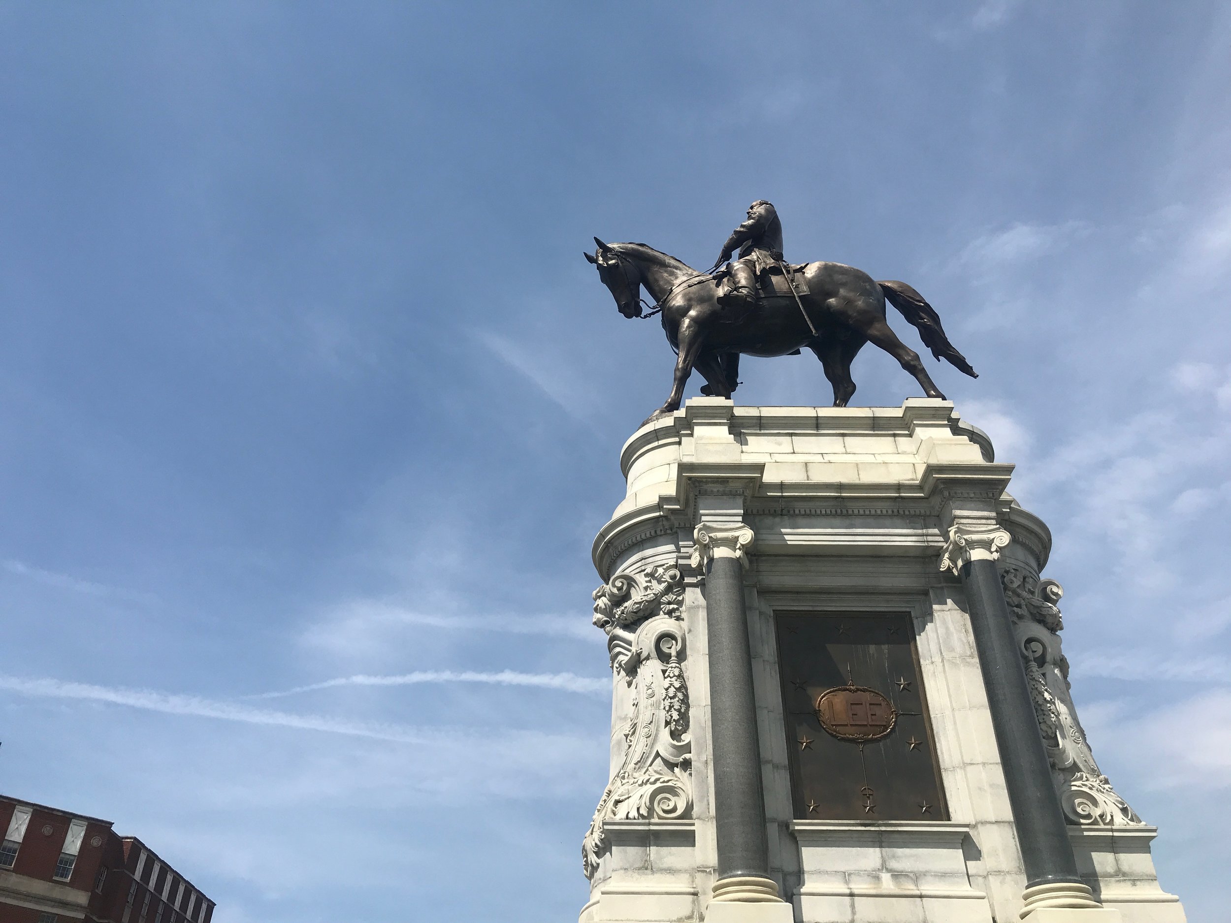  A huge statue of Robert E. Lee stands in Richmond, where the electorate  and city officials, now mostly African American, no longer buy into  "Lost Cause" history. 
