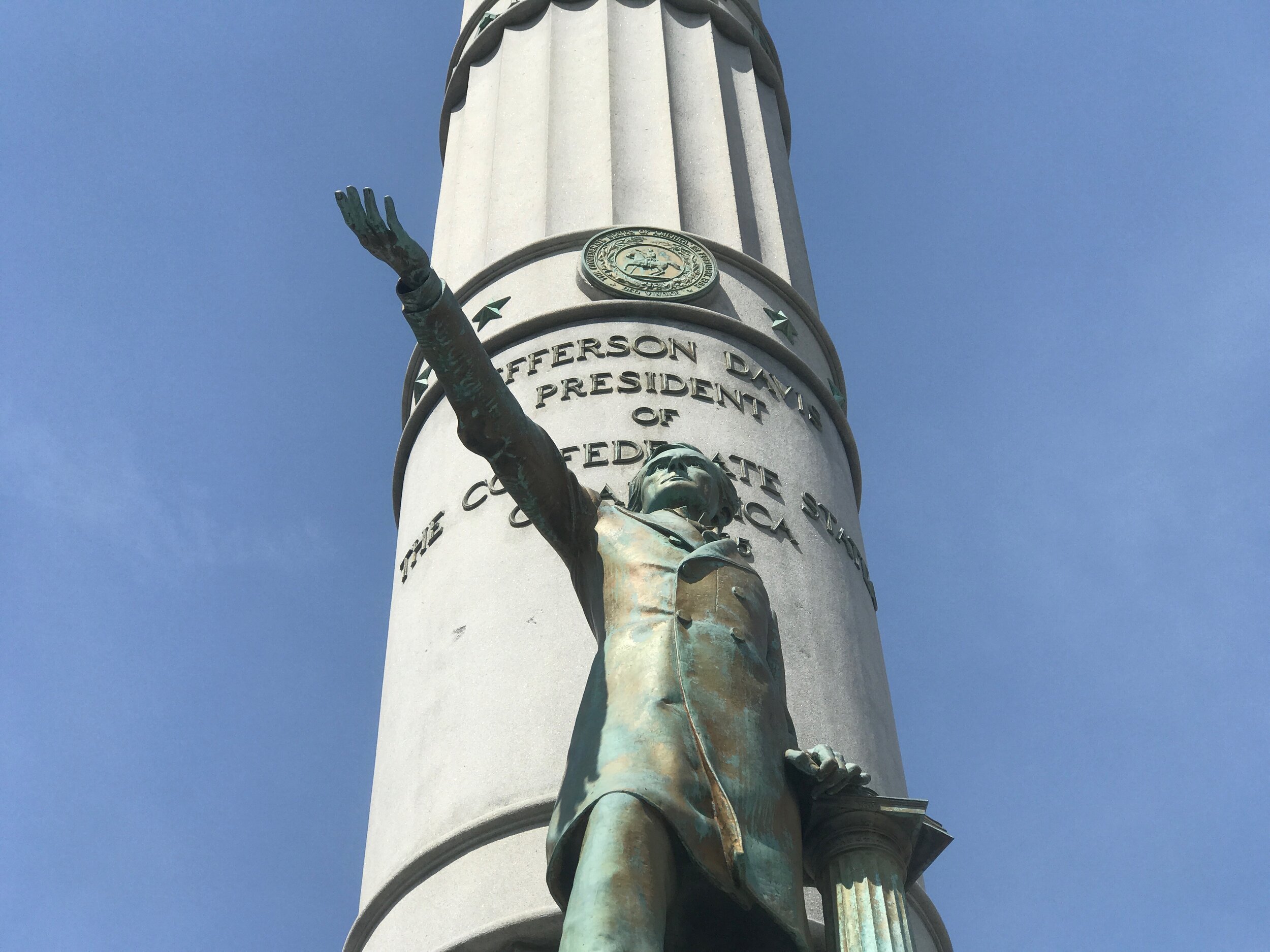  This statue of Jefferson Davis on Richmond’s Monument Avenue was torn down by protesters in June. 