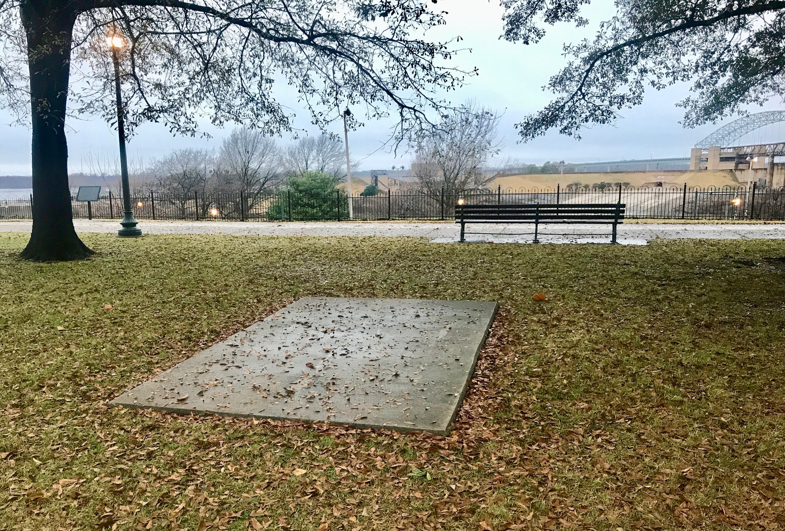  Until 2018, a statue of Jefferson Davis stood on this slab in a park overlooking the Mississippi River in Memphis. 