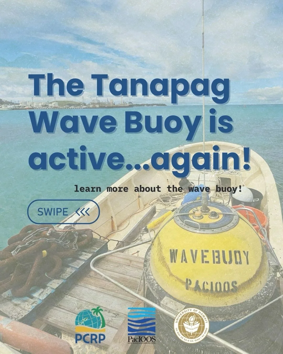Last week, PCRP re-deployed the Tanapag Wave Buoy in our waters!

What is the Tanapag Wave Buoy and why was it redeployed? Swipe to learn more about the buoy and how you can access buoy data.

Check out the PacIOOS Website to see real-time data from 