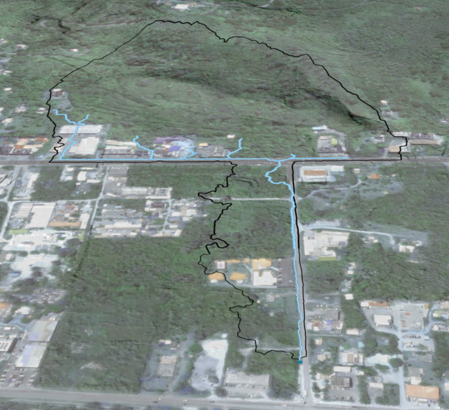 High resolution airborne lidar data allowed the team to conduct rigorous analysis of stormwater volumes, potential pollutant loading, and delineate upland hydrology for receiving sites along the Saipan Lagoon shoreline.