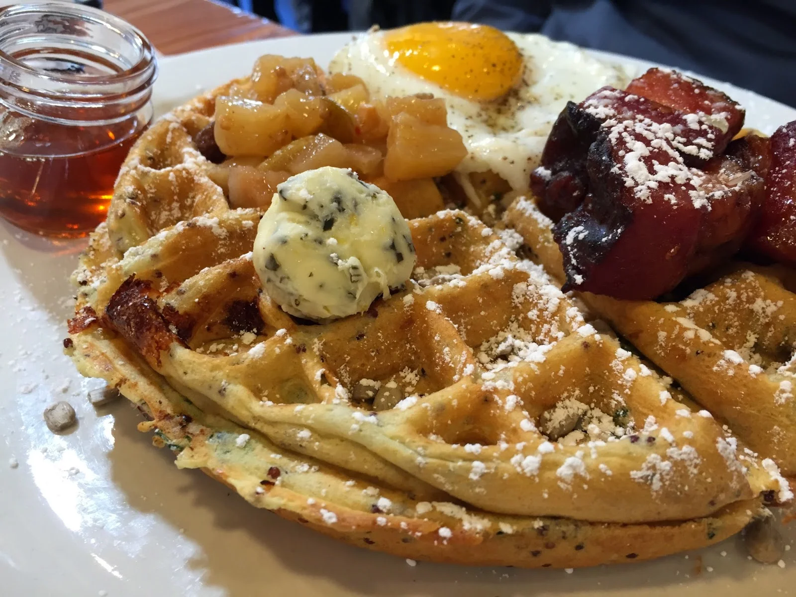 The savory waffle is so popular it generates 11% of Birchwood Cafe's income on a regular basis. Photo: E. Owens