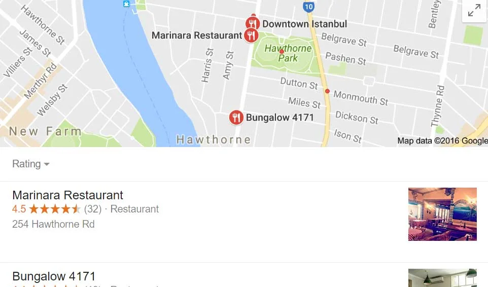 Google search results for "Restaurants near me"