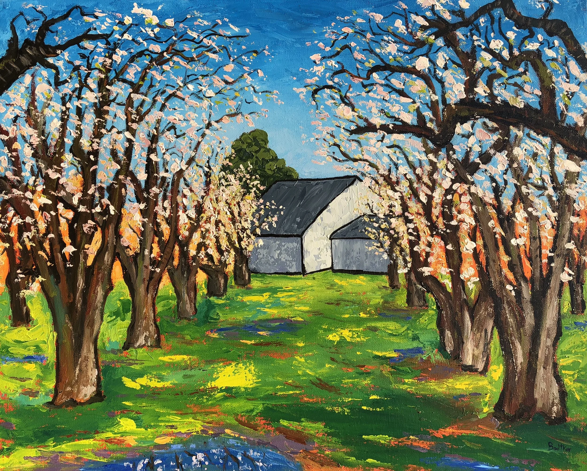 Blossoming Orchard and Barn - 16x20