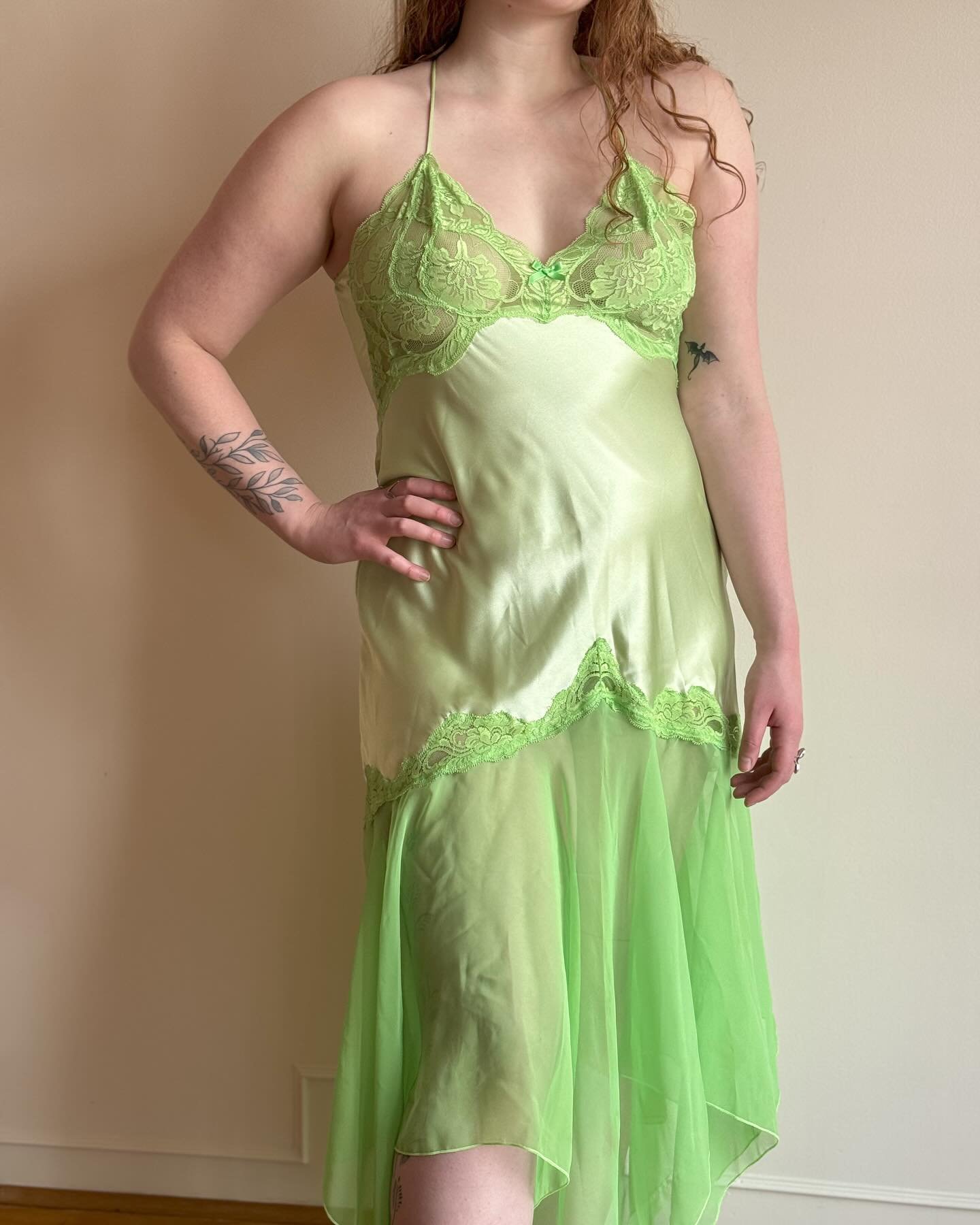 Whimsical lime lace slip dress / XL featured on Bailey / $60 / DM to purchase / Shipping available