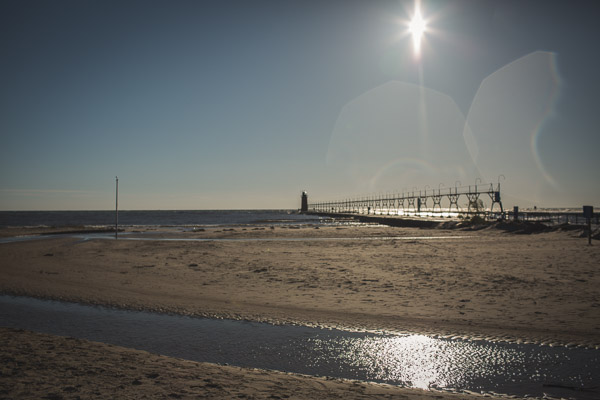 Sunset over beach of south haven 