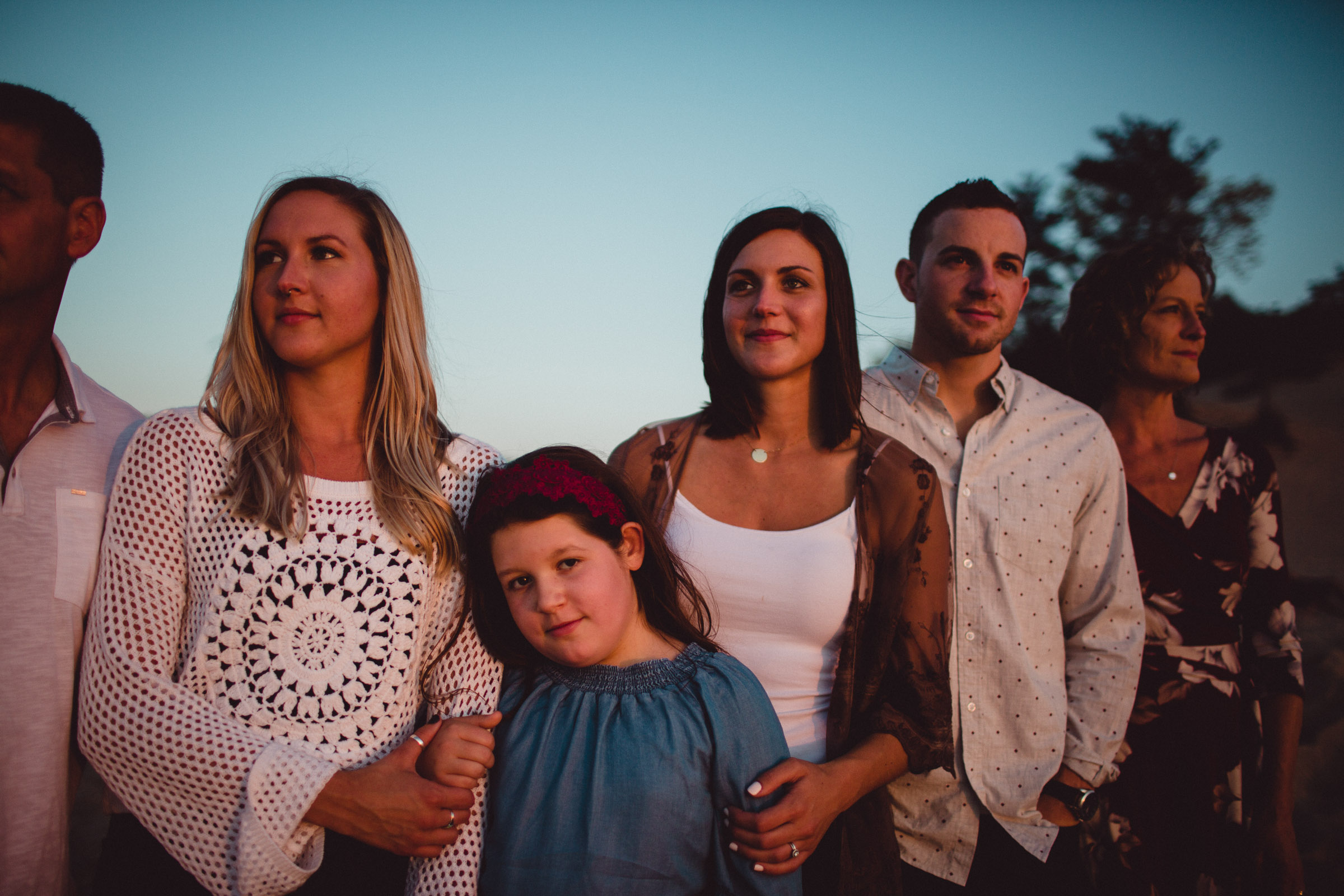 family front lit image at sunset