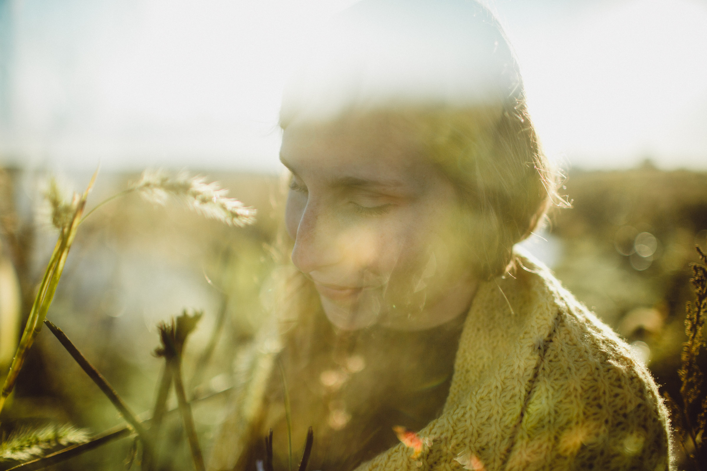 Double Exposure Portrait of girl in field 