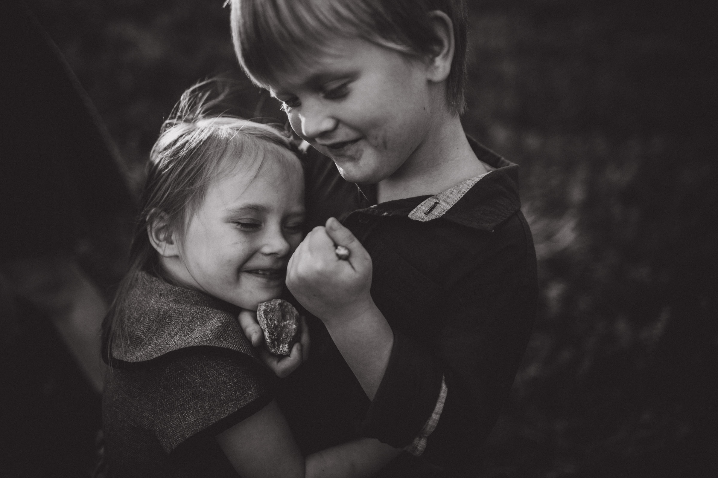 black and white portrait of brother and sister together 
