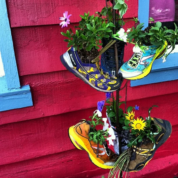 Shoes filled with flowers! New running shop in town.