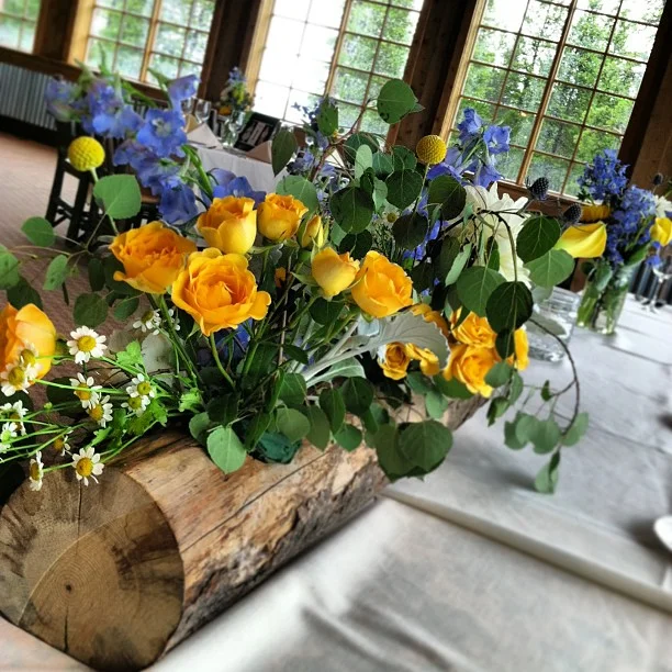 Log centerpieces being used today.