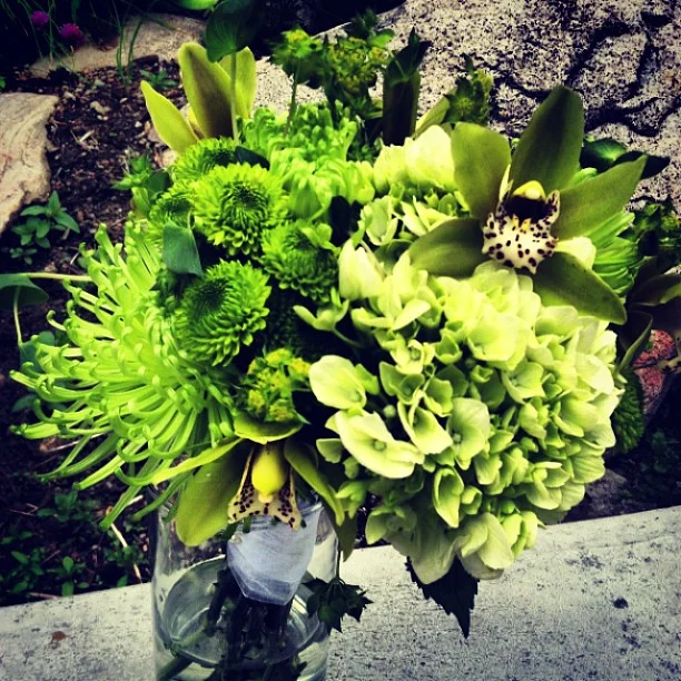 All-green bridesmaid bouquets.