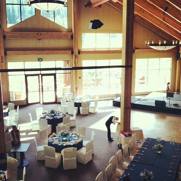 The reception room being prepped for the party. // #BreckWeddings