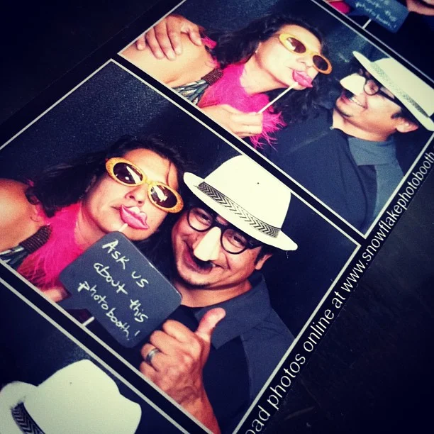 We snuck into the photo booth while speeches were going on. // #Breck #wedding #photobooth